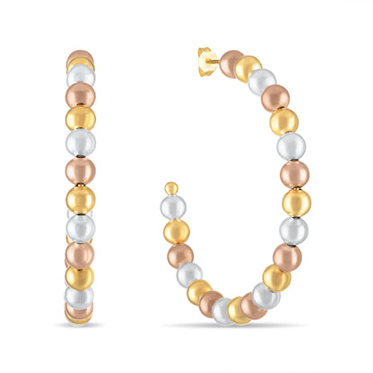18k Gold Plated Tri-Tone Beaded Hoop Earring