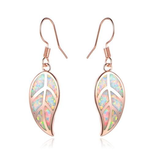 18K Rose Gold Plated Opal Leaf Dangling Earrings