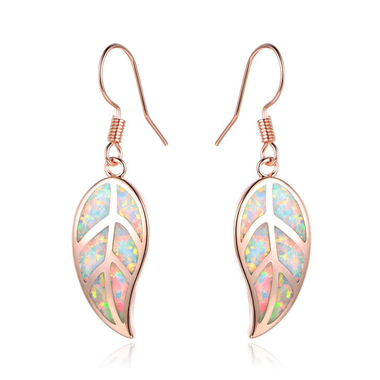 18K Rose Gold Plated Opal Leaf Dangling Earrings