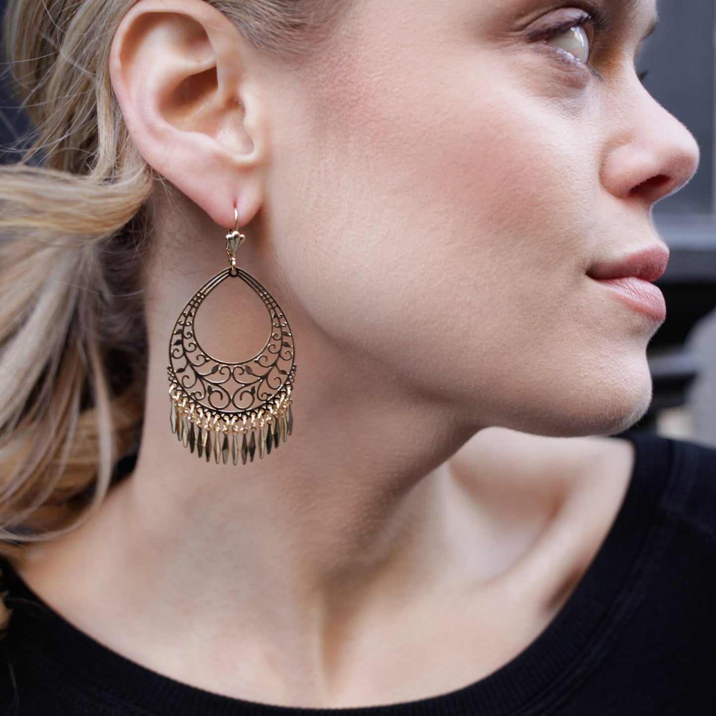 18K Gold Plated Filigree Dangling Earrings