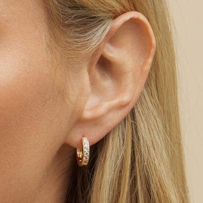 18K Gold Plated Round Cut Crystal Huggie Earrings