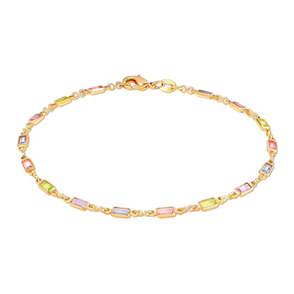 Barzel 18K Gold Plated Baguette Multi Stone Crystal Bracelet for Women- Made in Brazil