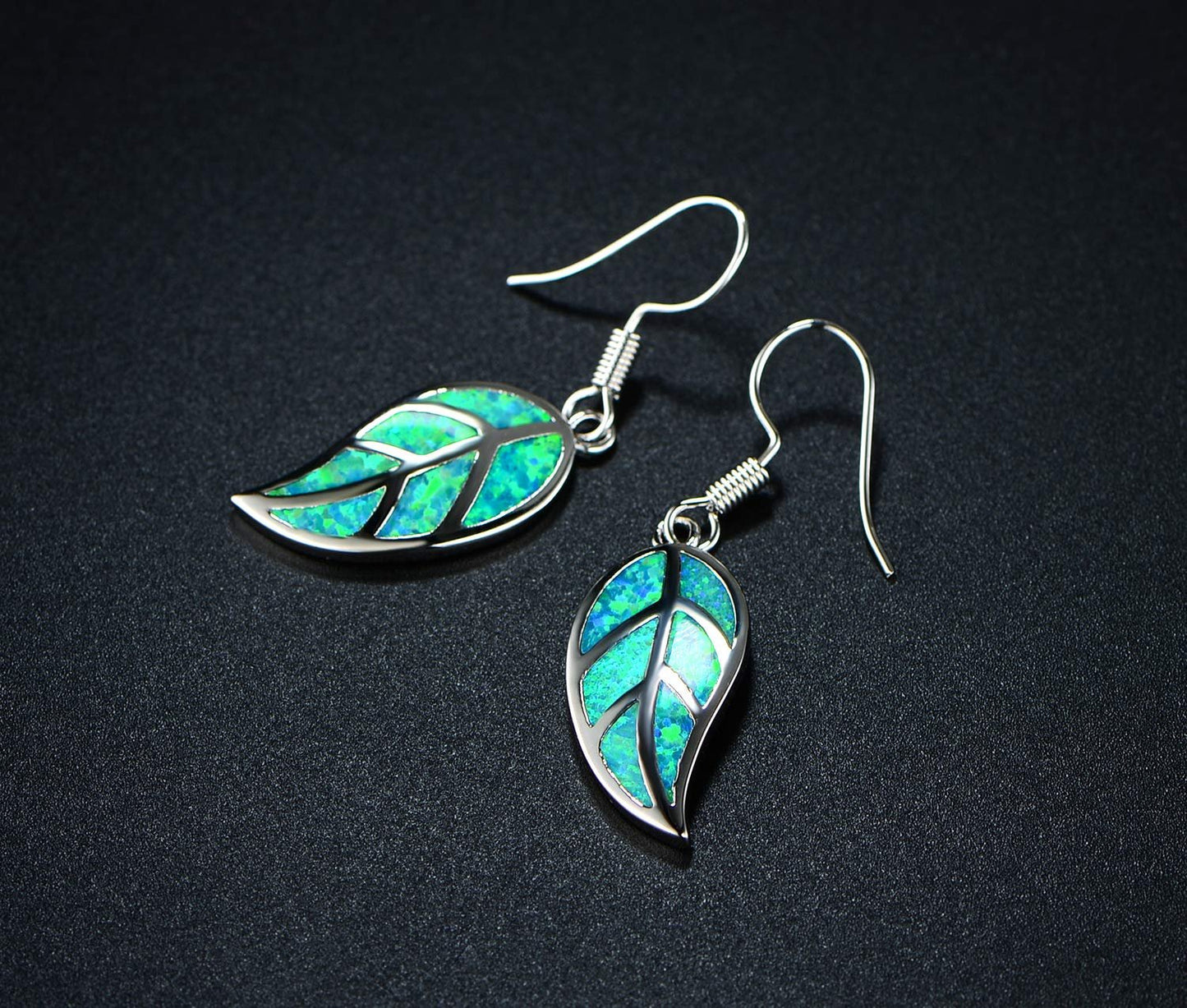18K Rose Gold Plated Opal Leaf Dangling Earrings
