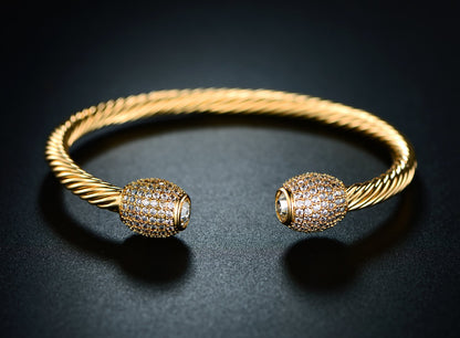 18k Gold Plated Braided Rope Bangle With Cub Zirconia