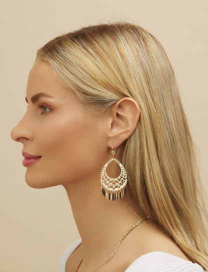 18K Gold Plated Filigree Dangling Earrings