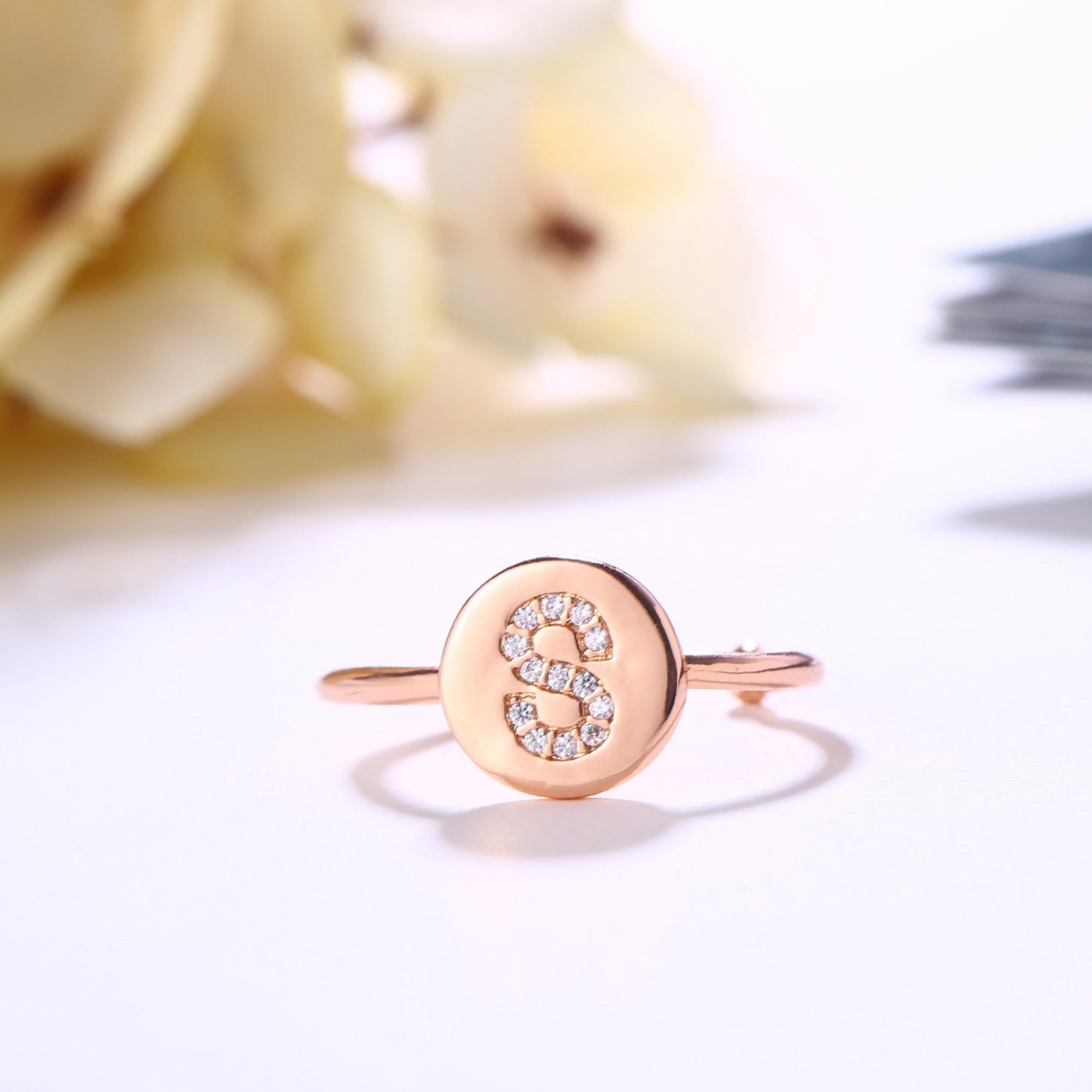 18K Rose Gold Plated Adjustable Monogram Ring