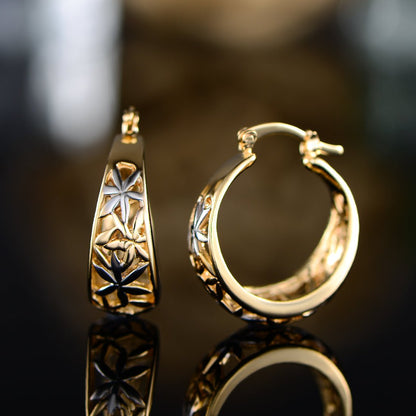 18K Gold Plated Thick Flower Hoop Earrings