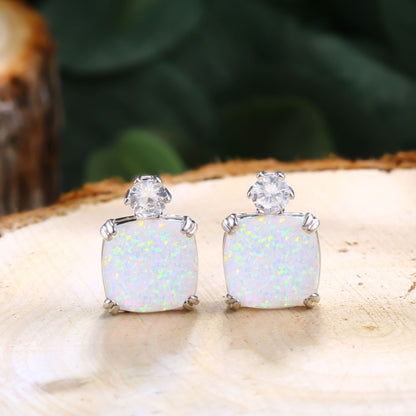 18K Gold Plated Square Cut Gemstone Earrings