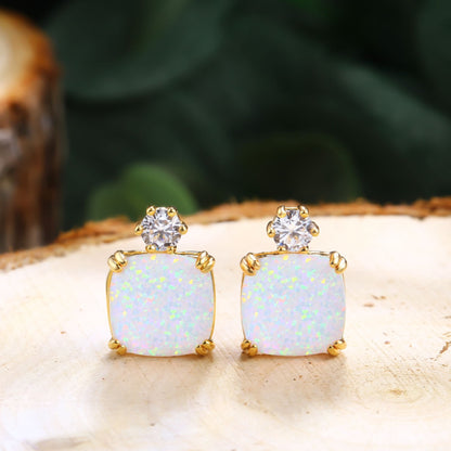 18K Gold Plated Square Cut Gemstone Earrings