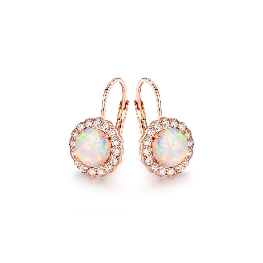 18K White Gold Plated Flower Opal Huggie Earrings