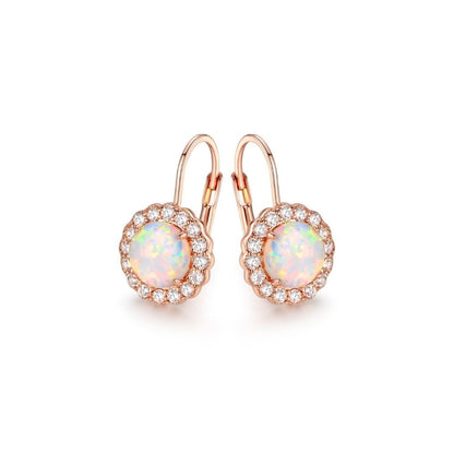 18K White Gold Plated Flower Opal Huggie Earrings