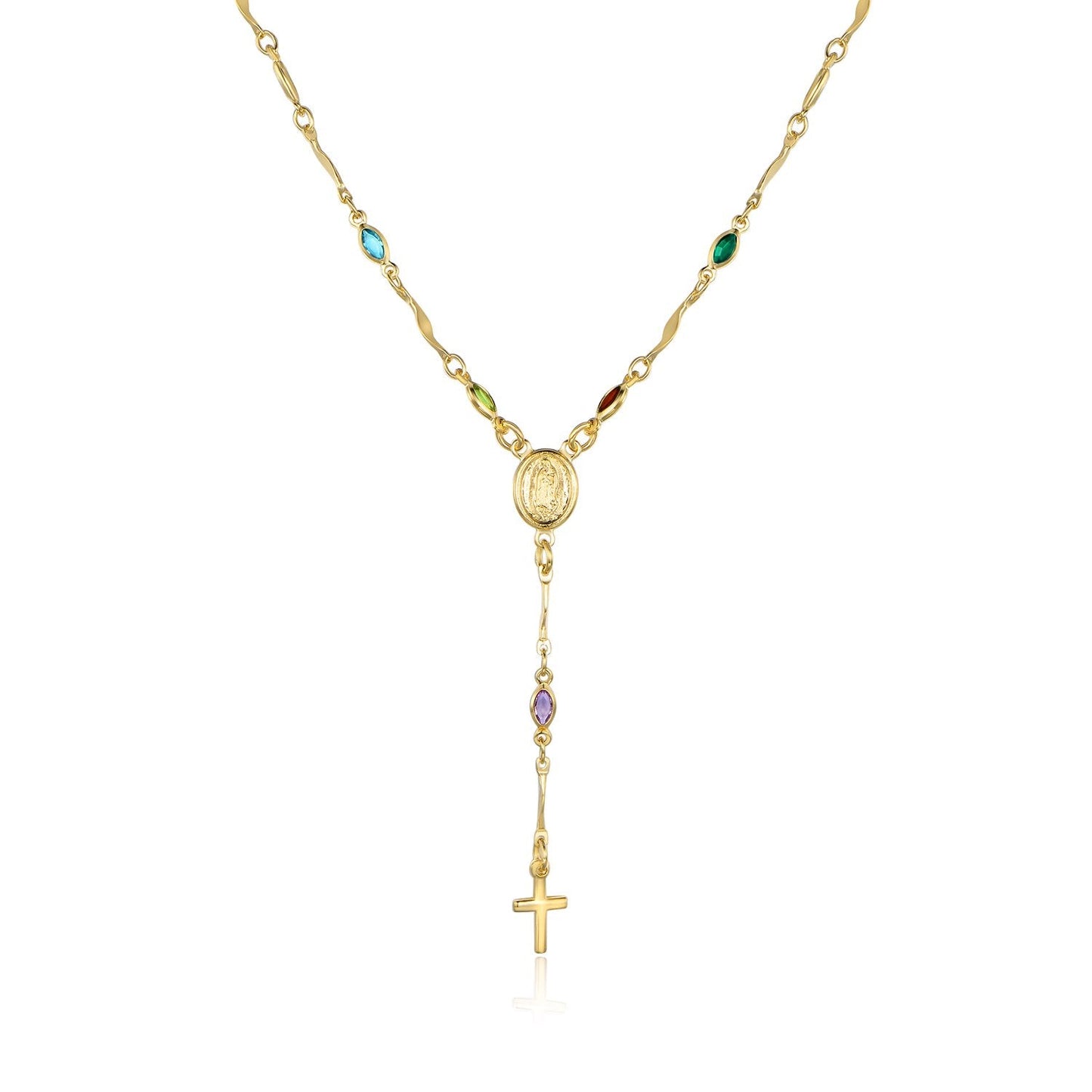 Barzel 18K Gold Plated Multicolor Virgin Mary Necklace - Made In Brazil