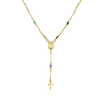 Barzel 18K Gold Plated Multicolor Virgin Mary Necklace - Made In Brazil