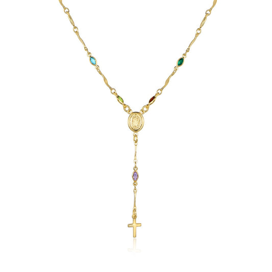Barzel 18K Gold Plated Multicolor Virgin Mary Necklace - Made In Brazil