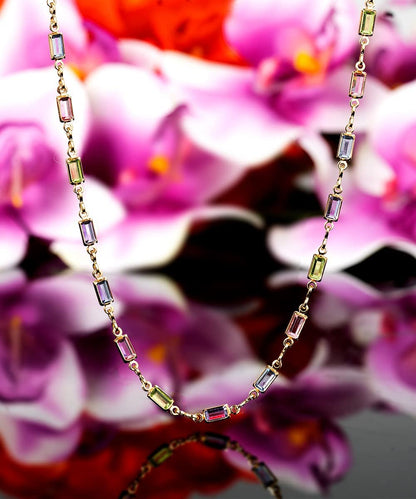 Barzel 18K Gold Plated Multi Stone Crystal Baguette Necklace for Women - Made In Brazil
