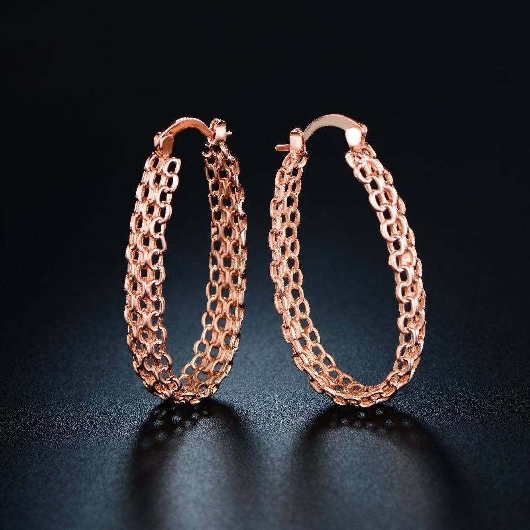18K Gold Plated Cable Link Hoop Earrings