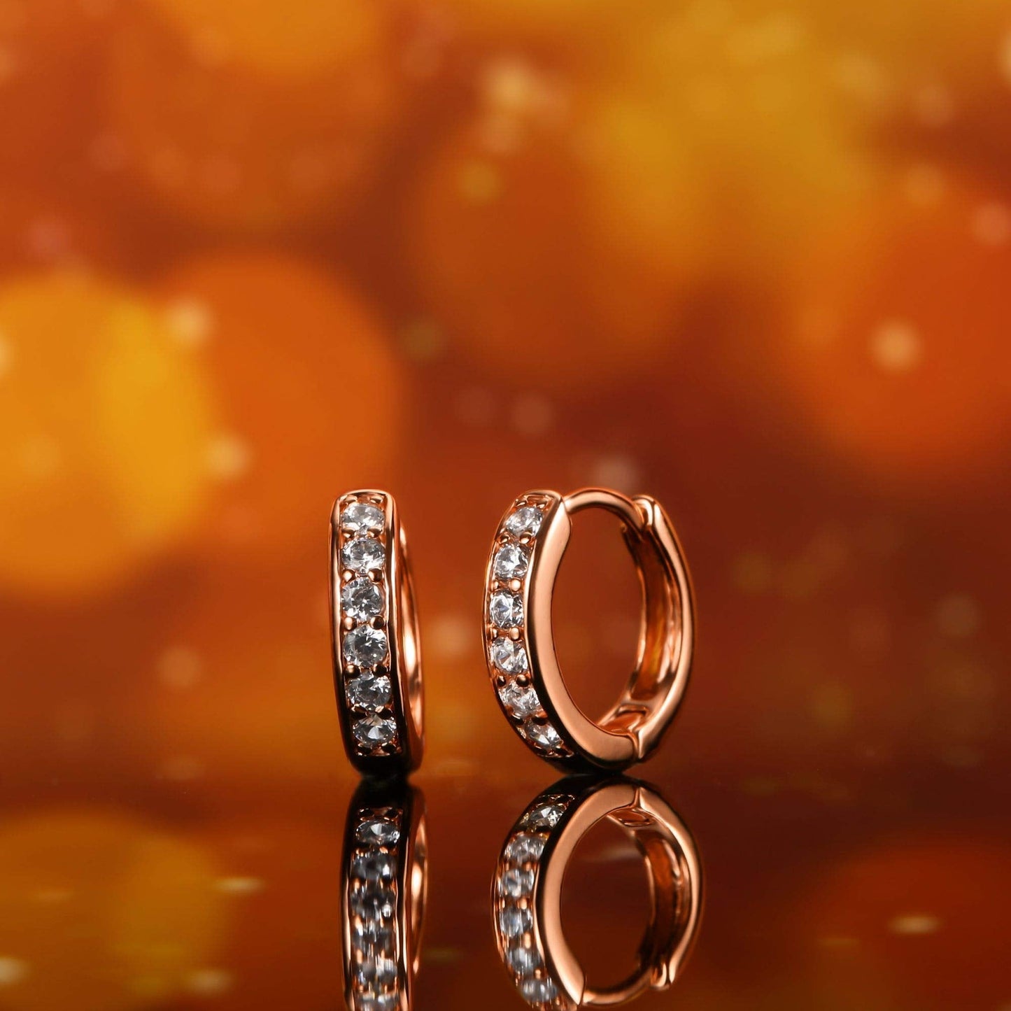18K Gold Plated Round Cut Crystal Huggie Earrings