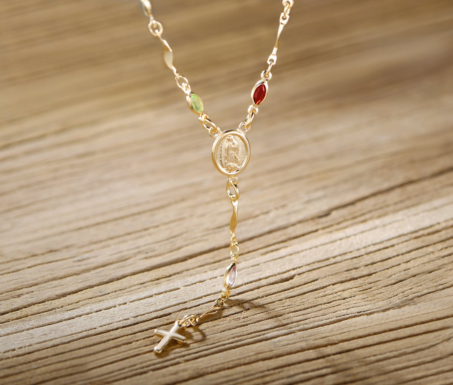 Barzel 18K Gold Plated Multicolor Virgin Mary Necklace - Made In Brazil