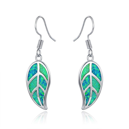 18K Rose Gold Plated Opal Leaf Dangling Earrings