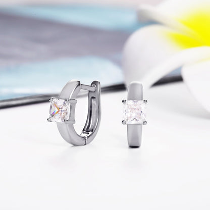 18K Gold Plated Square Cut Crystal Huggie Earrings