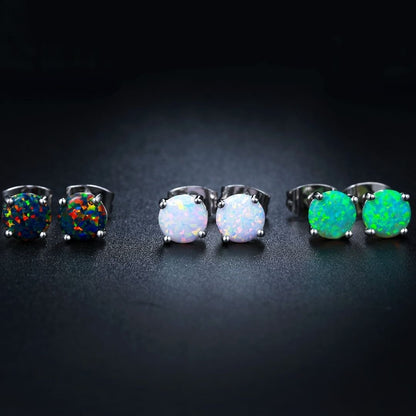 18K White Gold Plated Colorful Opal Studs - 3pc Set