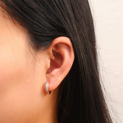 18K Gold Plated Round Cut Crystal Huggie Earrings