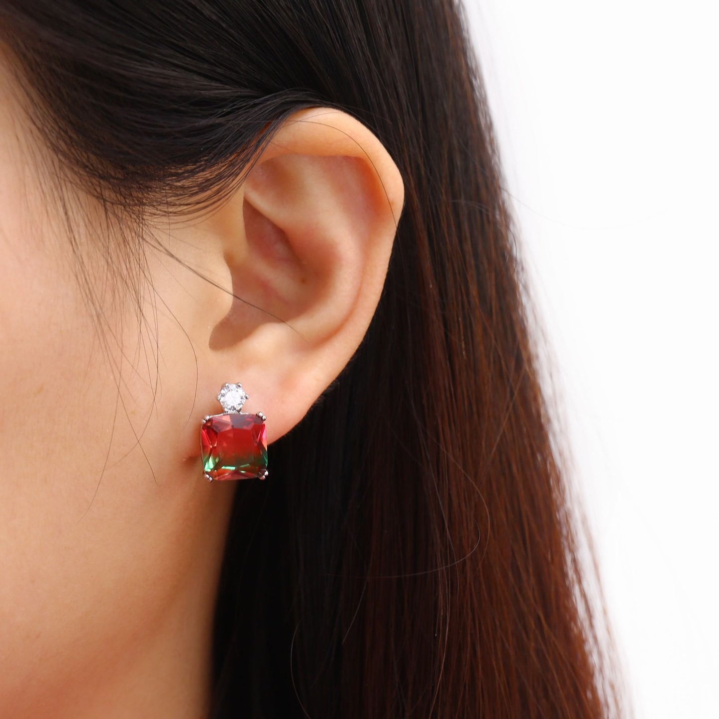 18K Gold Plated Square Cut Gemstone Earrings