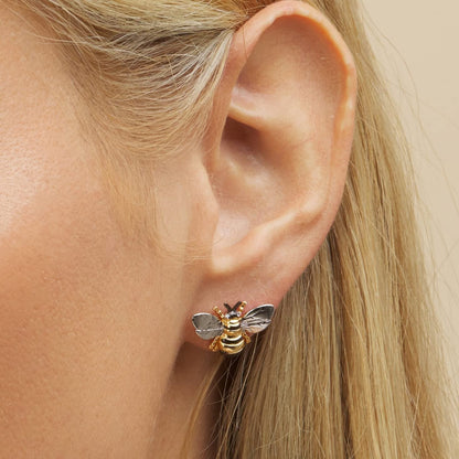 18K Gold Plated Shimmering Bumble Bee Earrings