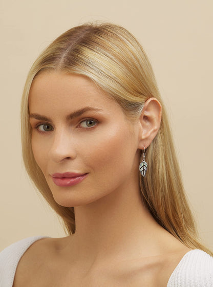 18K Rose Gold Plated Opal Leaf Dangling Earrings