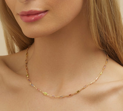 Barzel 18K Gold Plated Multi Stone Crystal Baguette Necklace for Women - Made In Brazil