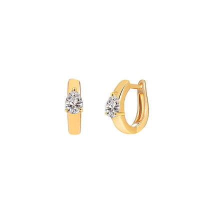 18K Gold Plated Teardrop Cut Crystal Huggie Earrings