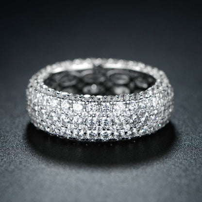 18K White Gold Plated 5 Rows French Setting Ring