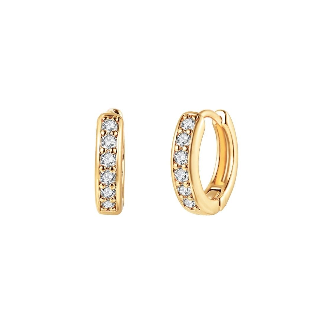 18K Gold Plated Round Cut Crystal Huggie Earrings