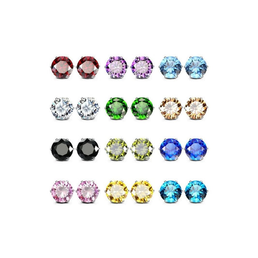 18K White Gold Plated 12 Pack Birthstone Stud Earrings