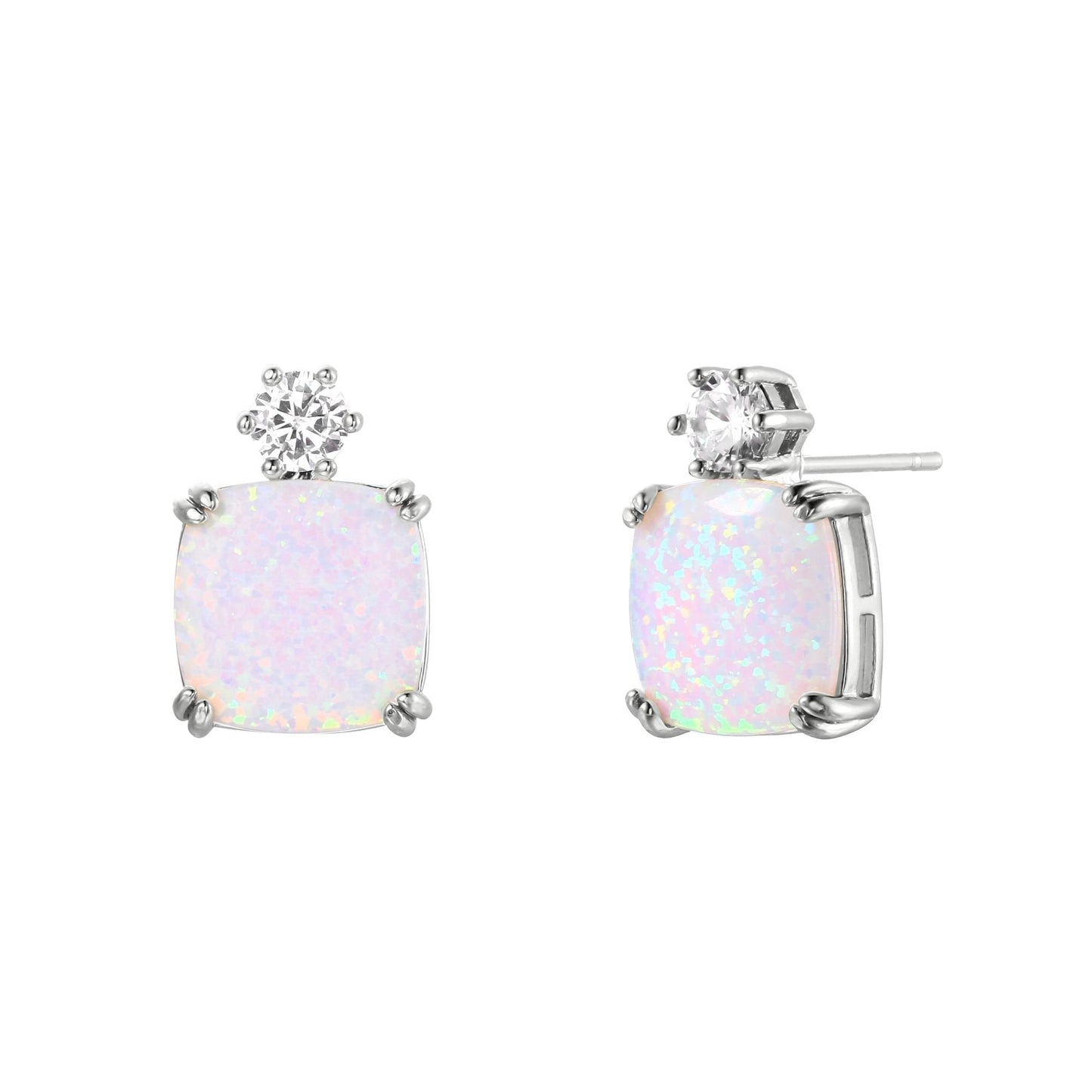 18K Gold Plated Square Cut Gemstone Earrings