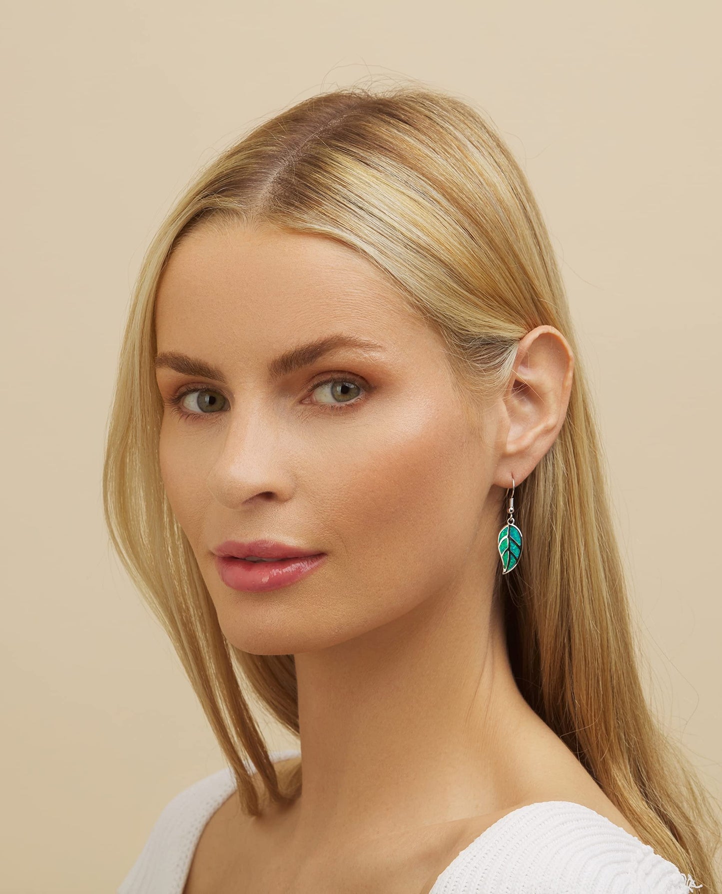 18K Rose Gold Plated Opal Leaf Dangling Earrings