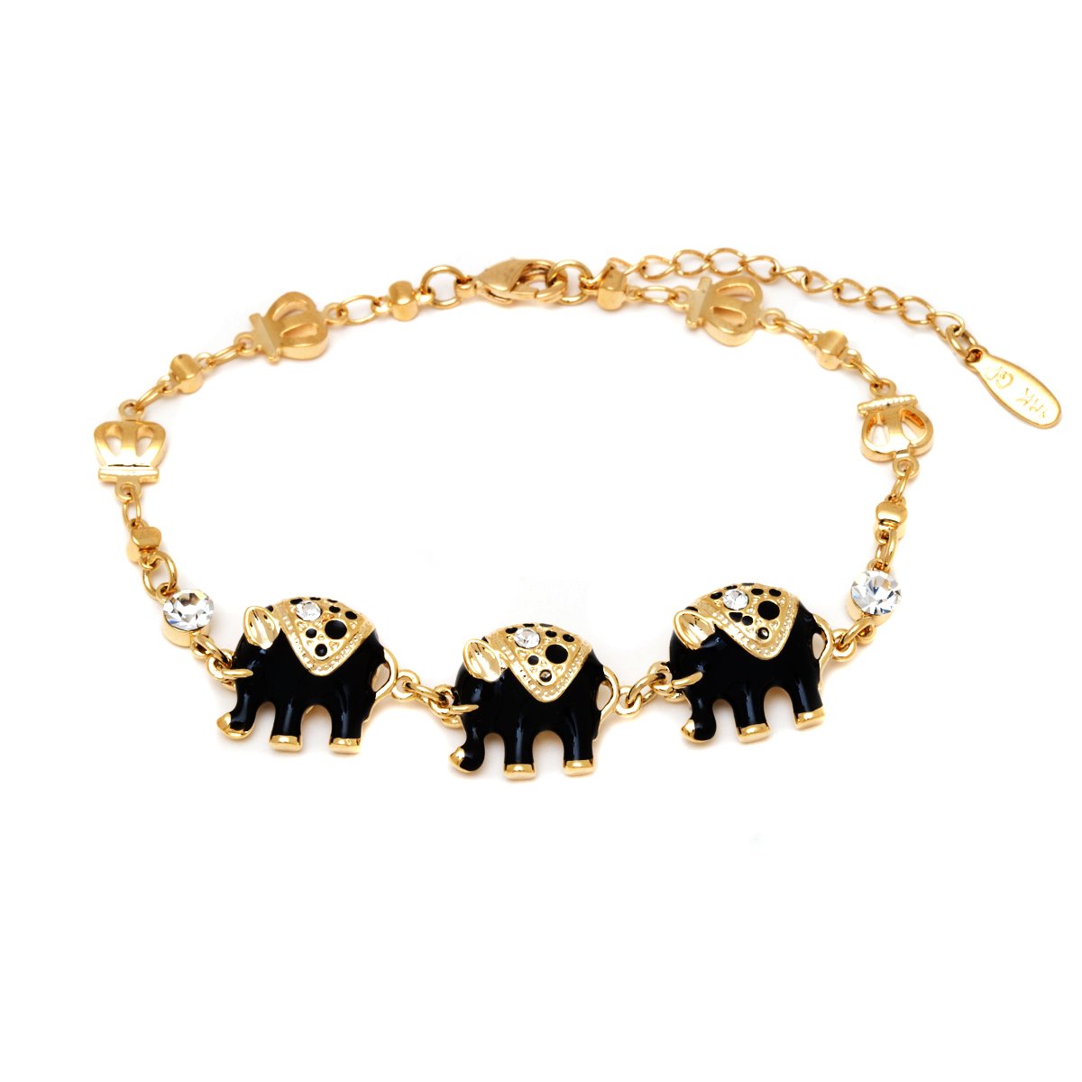 18K Gold Plated Triple Elephant Charm Bracelet