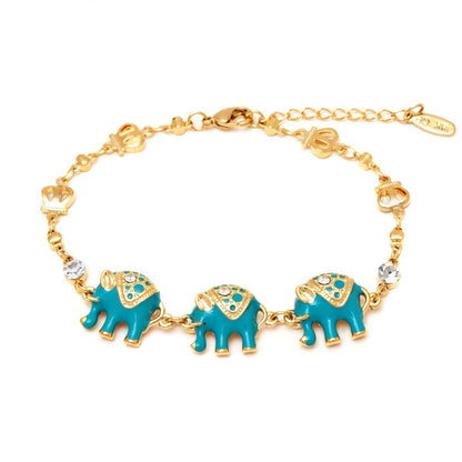 18K Gold Plated Triple Elephant Charm Bracelet