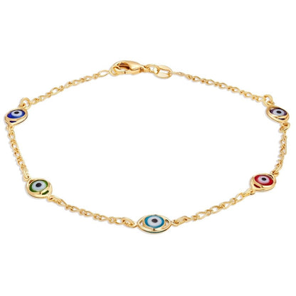 18K Gold Plated Multicolored Evil Eye Anklet