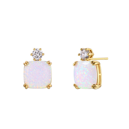18K Gold Plated Square Cut Gemstone Earrings