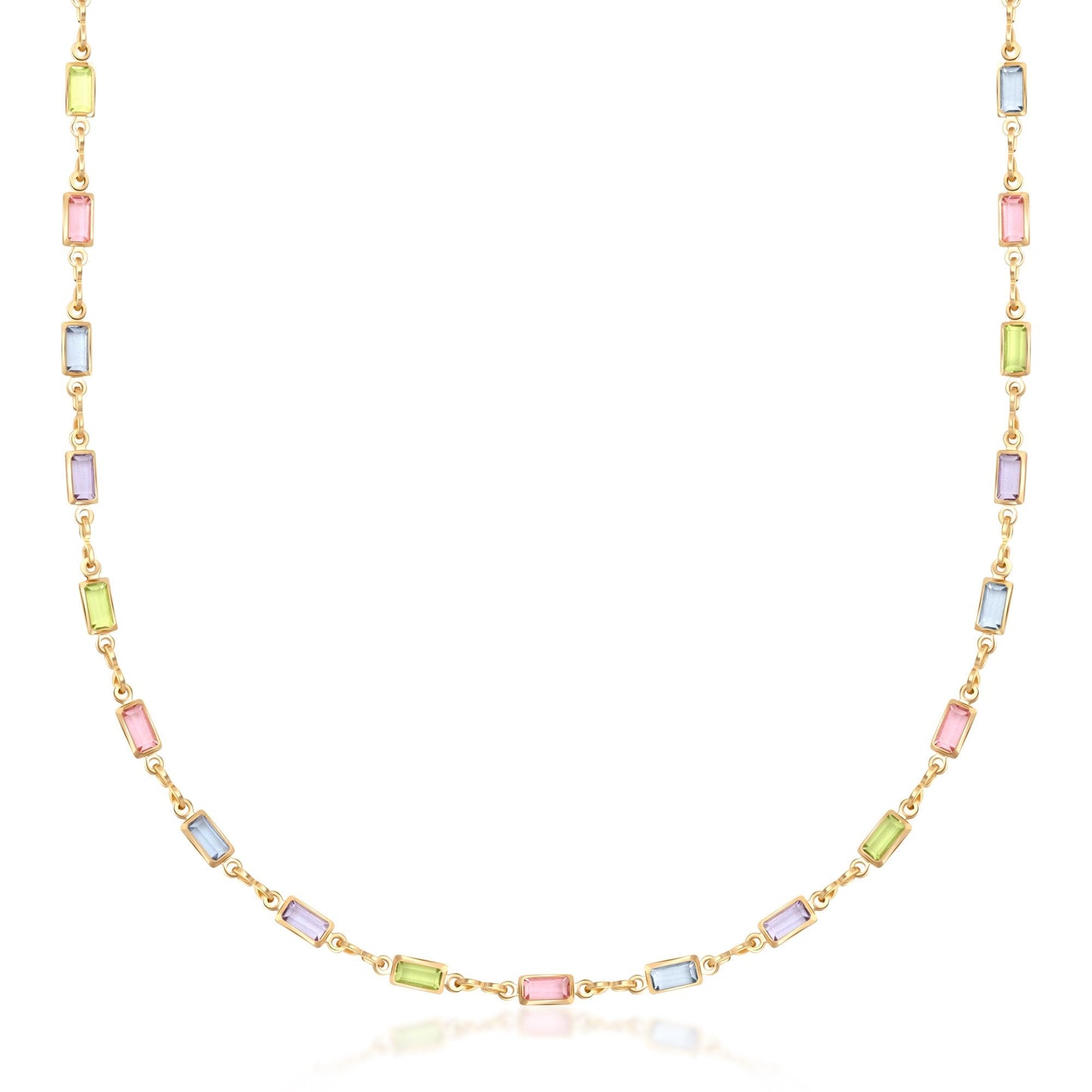 Barzel 18K Gold Plated Multi Stone Crystal Baguette Necklace for Women - Made In Brazil