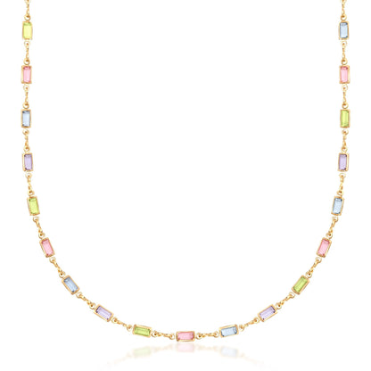 Barzel 18K Gold Plated Multi Stone Crystal Baguette Necklace for Women - Made In Brazil