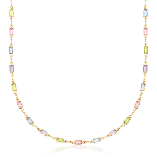 Barzel 18K Gold Plated Multi Stone Crystal Baguette Necklace for Women - Made In Brazil