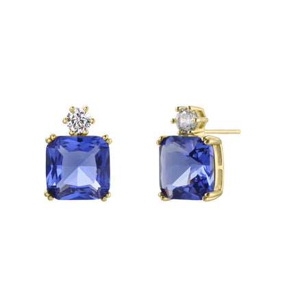 18K Gold Plated Square Cut Gemstone Earrings
