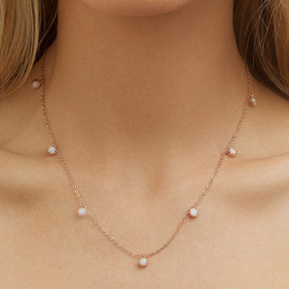 18K White Gold Plated Fire Opal Stone Necklace
