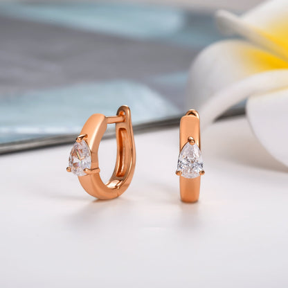18K Gold Plated Teardrop Cut Crystal Huggie Earrings