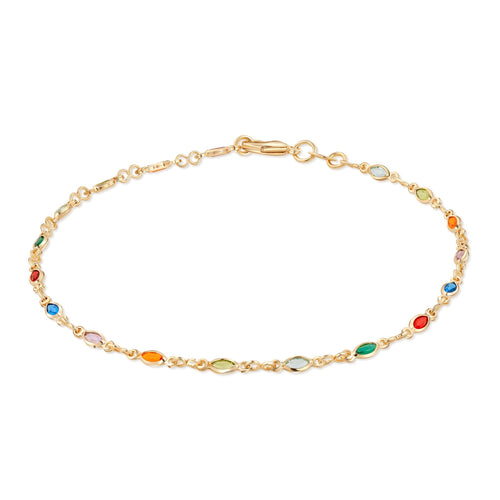 18K Gold Plated Multi Color Crystal Anklet