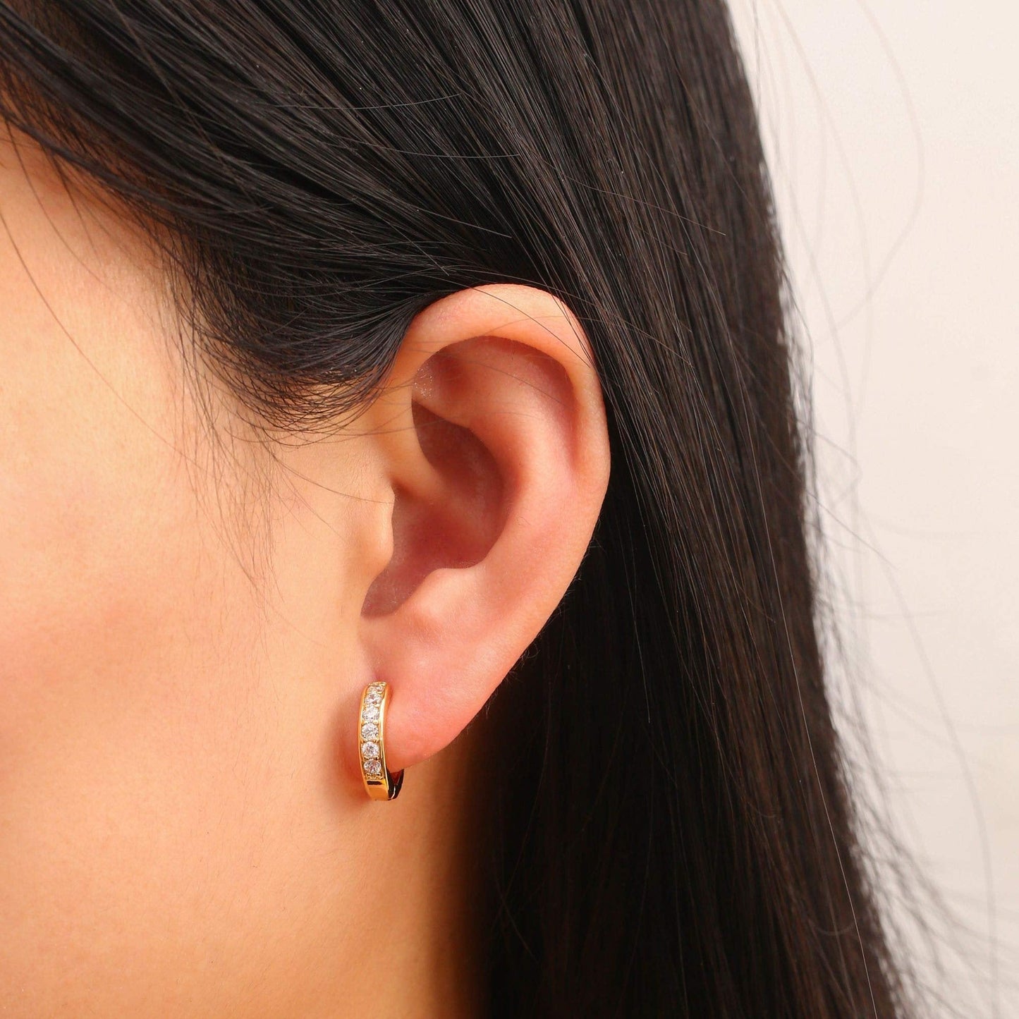 18K Gold Plated Round Cut Crystal Huggie Earrings