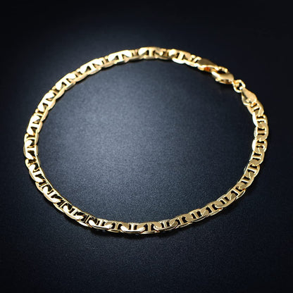 Barzel 18K Gold Plated Flat Mariner / Marina Link Gold Chain Bracelet - Made In Brazil