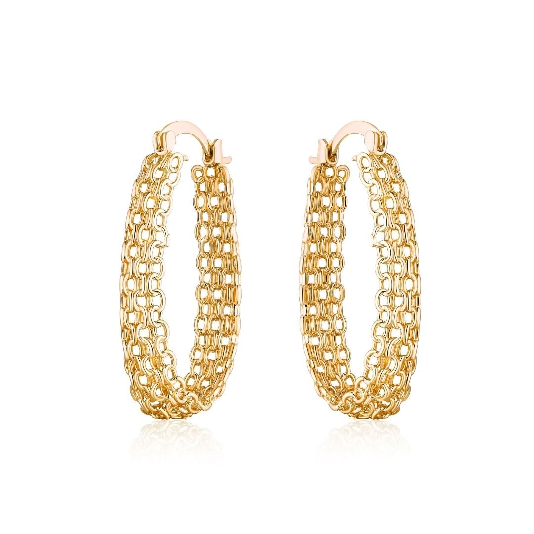 18K Gold Plated Cable Link Hoop Earrings